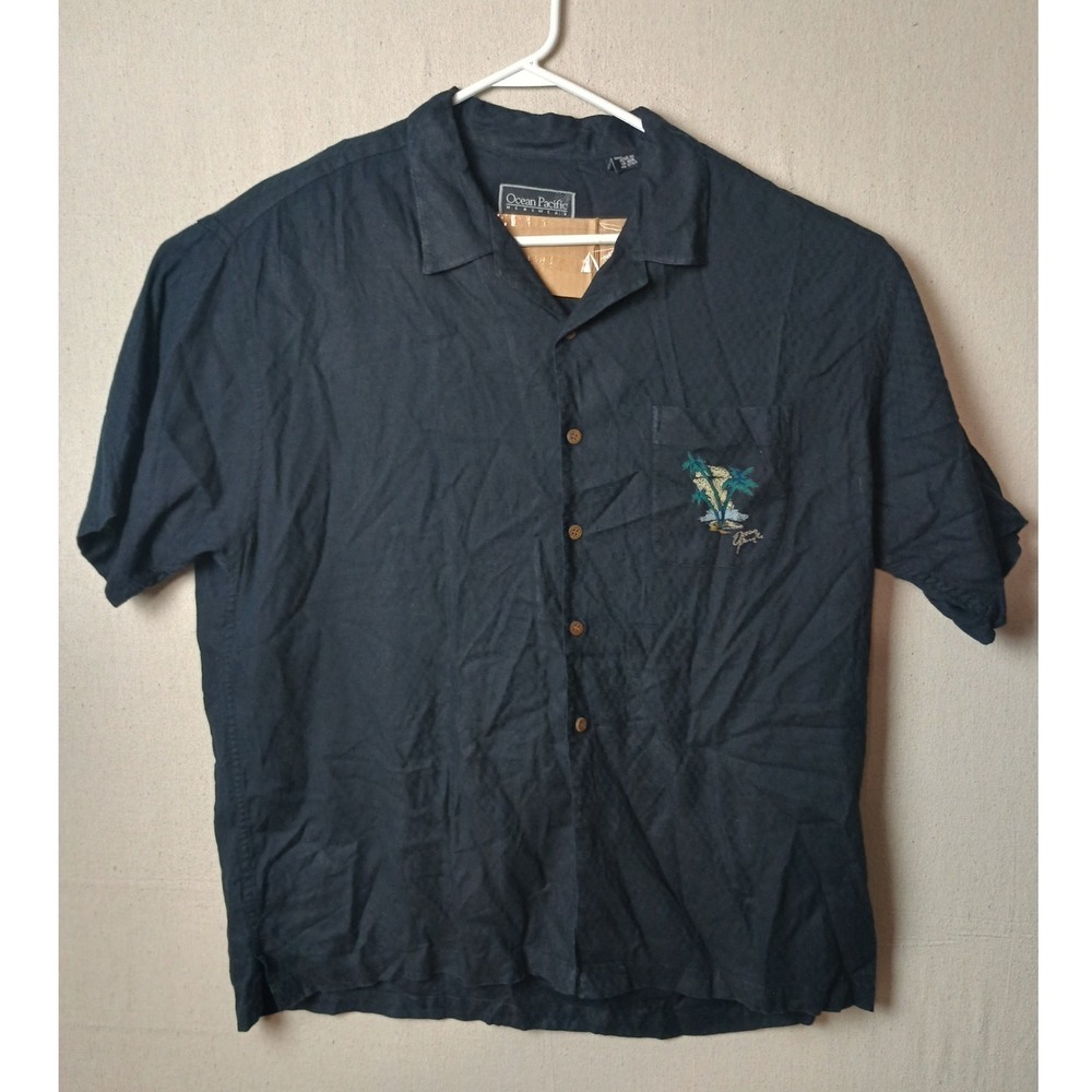 Ocean‎ Pacific Menswear Hawaiian Shirt Palm Tree Print Rayon Blend Size XL J